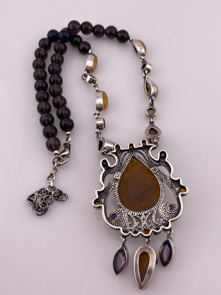sterling silver 17" to 19-3/4" Nicky Butler multi-stone smoky quartz strand necklace