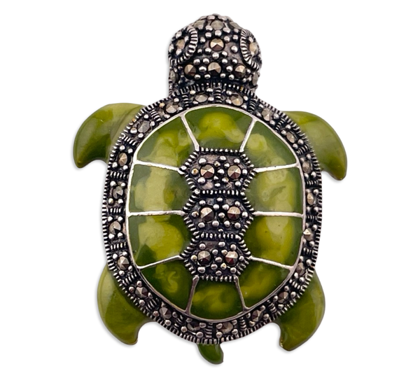 sterling silver marcasite resin turtle pendant