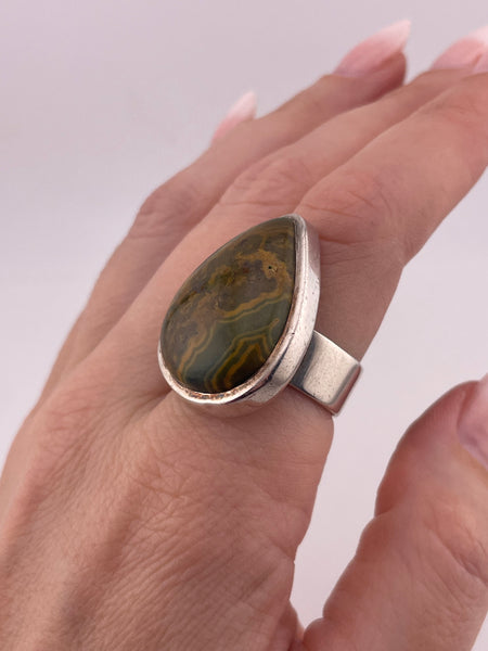 size 8.5 sterling silver chunky heavy jasper teardrop ring