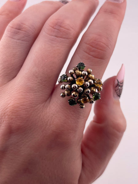 size 6.75 sterling silver abstract high profile faceted citrine & peridot ring