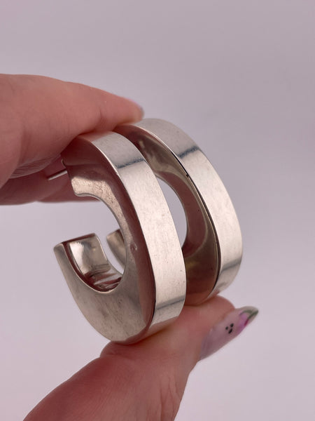 sterling silver chunky stoneless C shaped hoop post earrings
