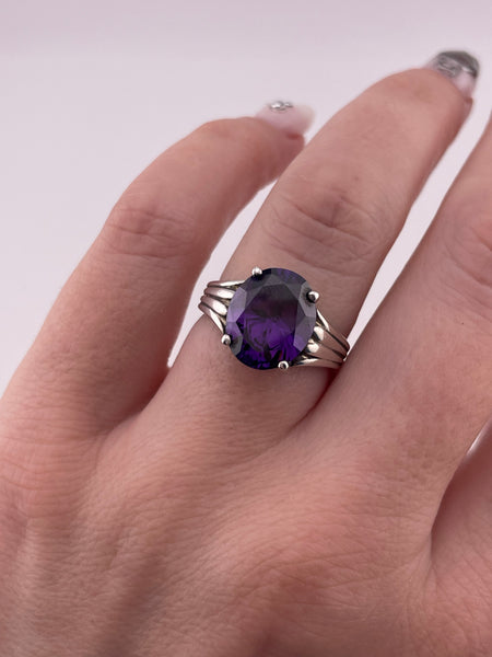 size 7.25 sterling silver faceted purple red CZ ring