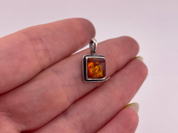 sterling silver faux amber square pendant