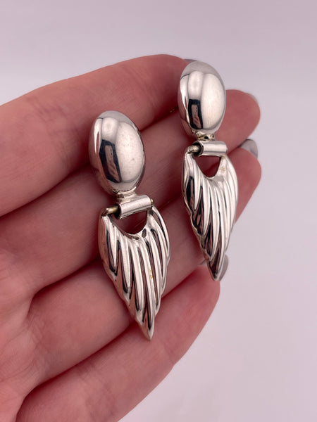 sterling silver Mexican stoneless textured door-knocker post earrings