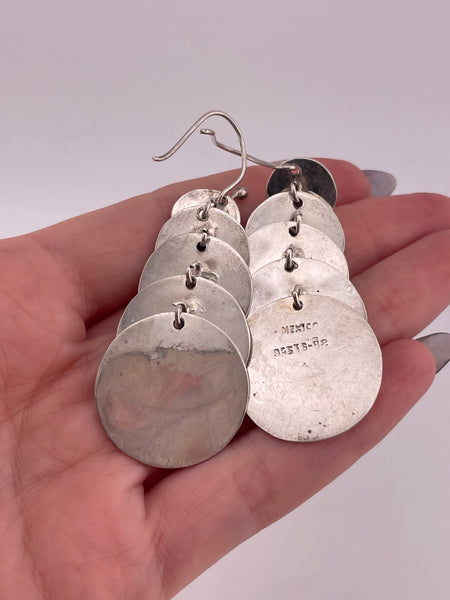 sterling silver Mexican modern stoneless multi-disc dangle earrings