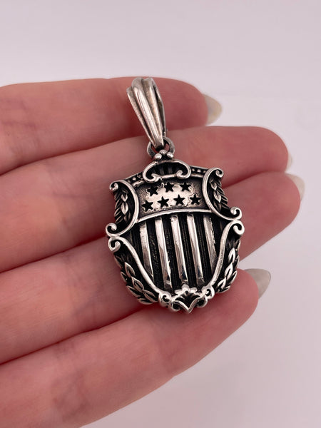 sterling silver designer King Baby stars & stripes crest shield emblem pendant