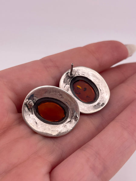 sterling silver oval amber dot design post earrings