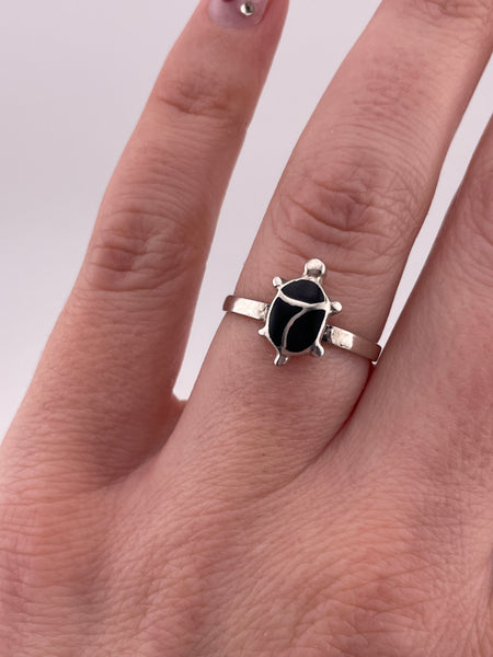 size 6.75 sterling silver black resin turtle ring