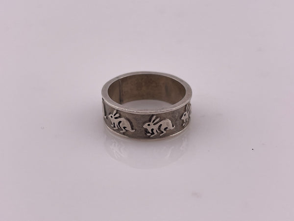 size 6.75 sterling silver rabbit bunny band ring