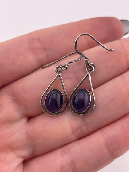 sterling silver amethyst hook dangle earrings