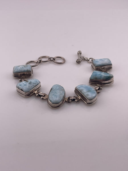sterling silver 7" to 8-1/8" larimar link bracelet