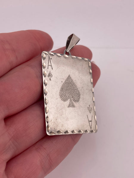 sterling silver large ace of spades card pendant