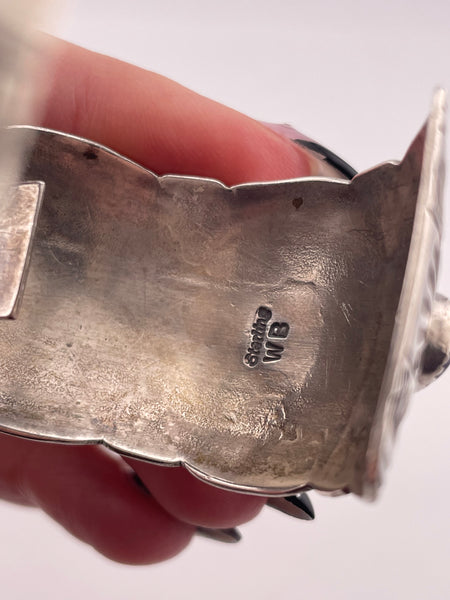 sterling silver Native American signed WB multi-stone watch cuff bracelet