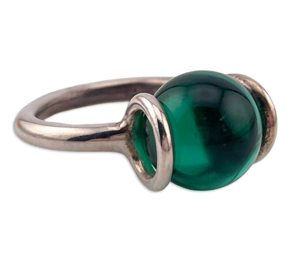 size 7.5 sterling silver green glass orb ring ***Removable orb***