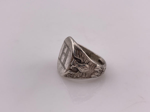 size 8.5 sterling silver 'H' engraved eagle signet ring