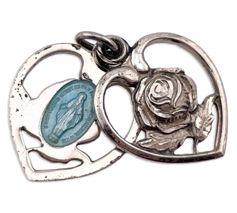 sterling silver rhodium plated religious Mary heart slide pendant