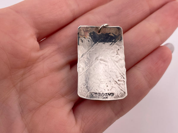 sterling silver stamped rectangle Tahe pendant