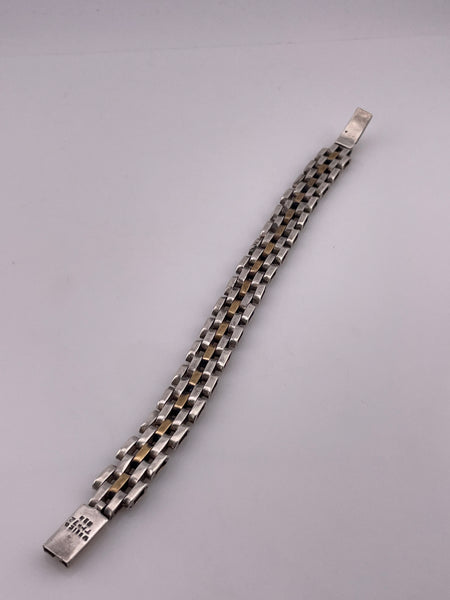 sterling silver & brass Mexican chunky stoneless gate link bracelet