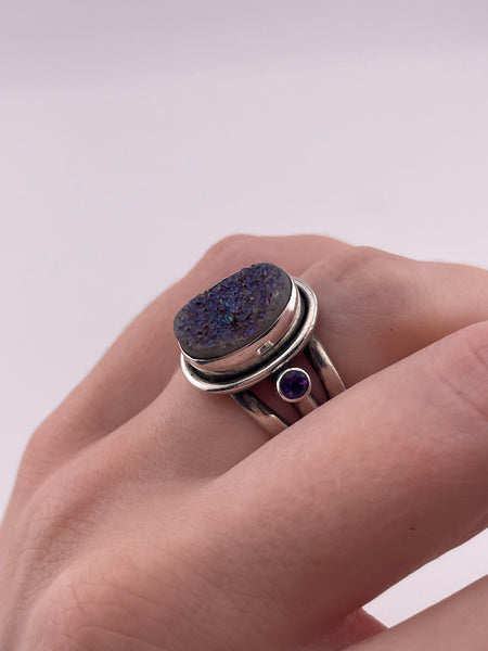 size 6 sterling silver Nicky Butler druzy faceted amethyst ring