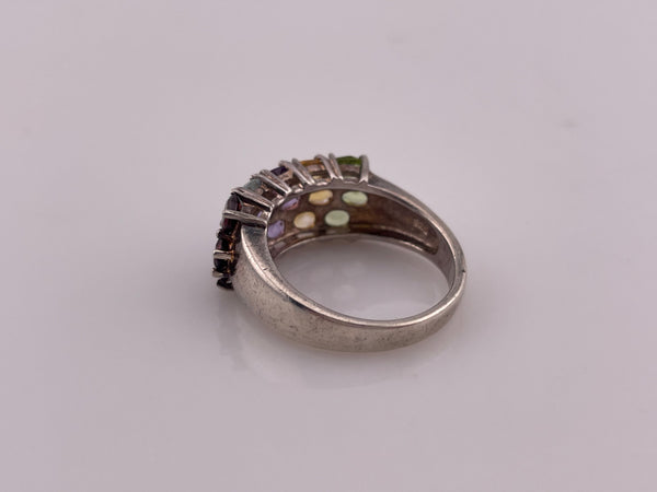 size 8 sterling silver faceted multi-gemstone ring