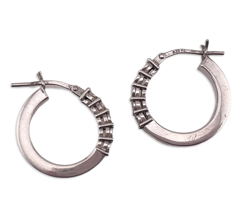 sterling silver 3/4" hoop diamond earrings