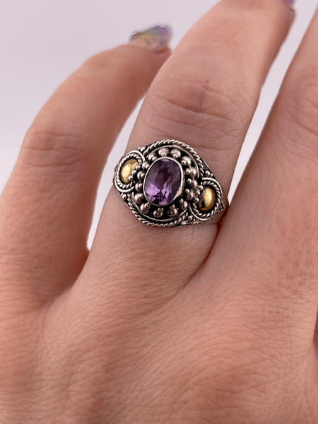 size 7.5 sterling silver faceted amethyst gold wash detail ring