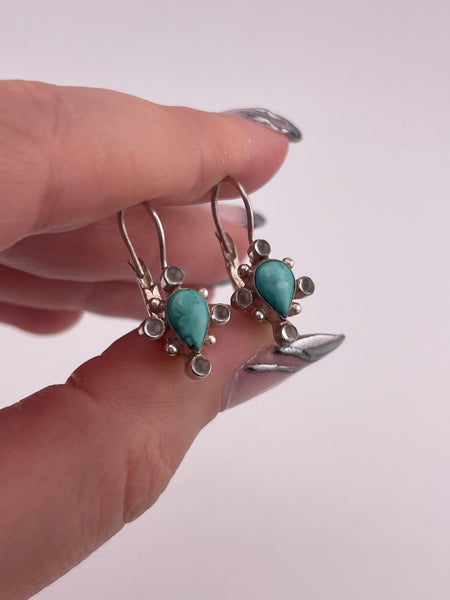 sterling silver turquoise glass hook lever-back earrings