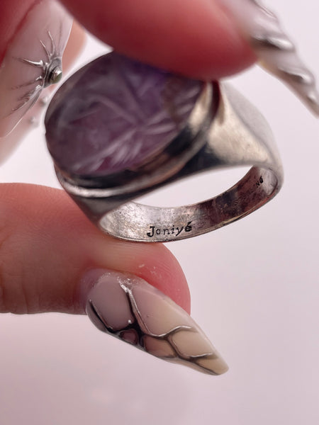 size 9.5 sterling silver Janiye Miye Matsukata carved amethyst scarab beetle ring **AS IS**