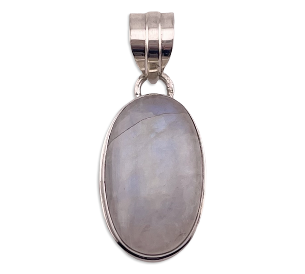 sterling silver oval rainbow moonstone pendant