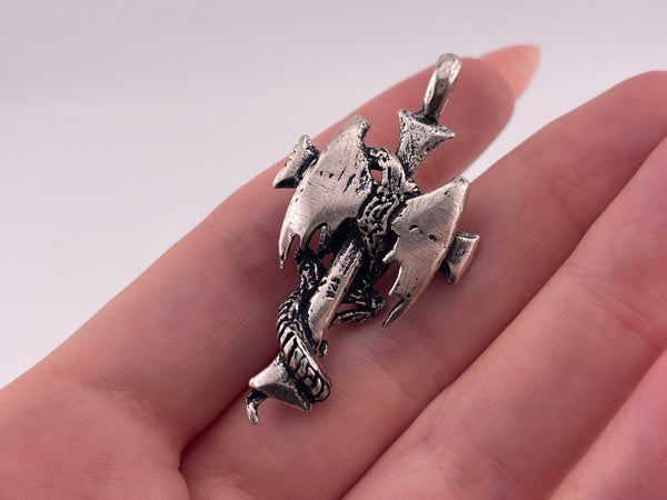 sterling silver dragon cross pendant