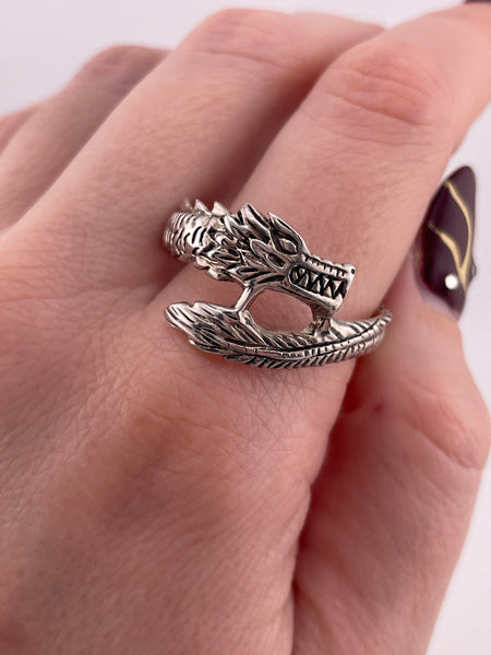 size 14.75 sterling silver dragon ring