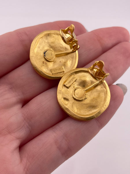 costume Trifari gold tone nautical clip on earrings