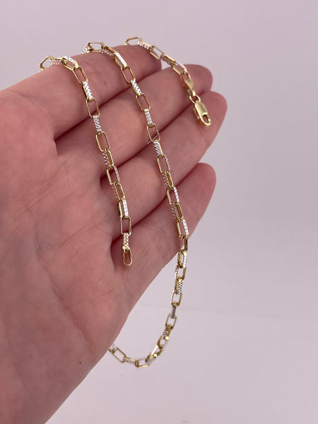sterling silver 18-1/2" two toned gold wash etched textured paperclip necklace