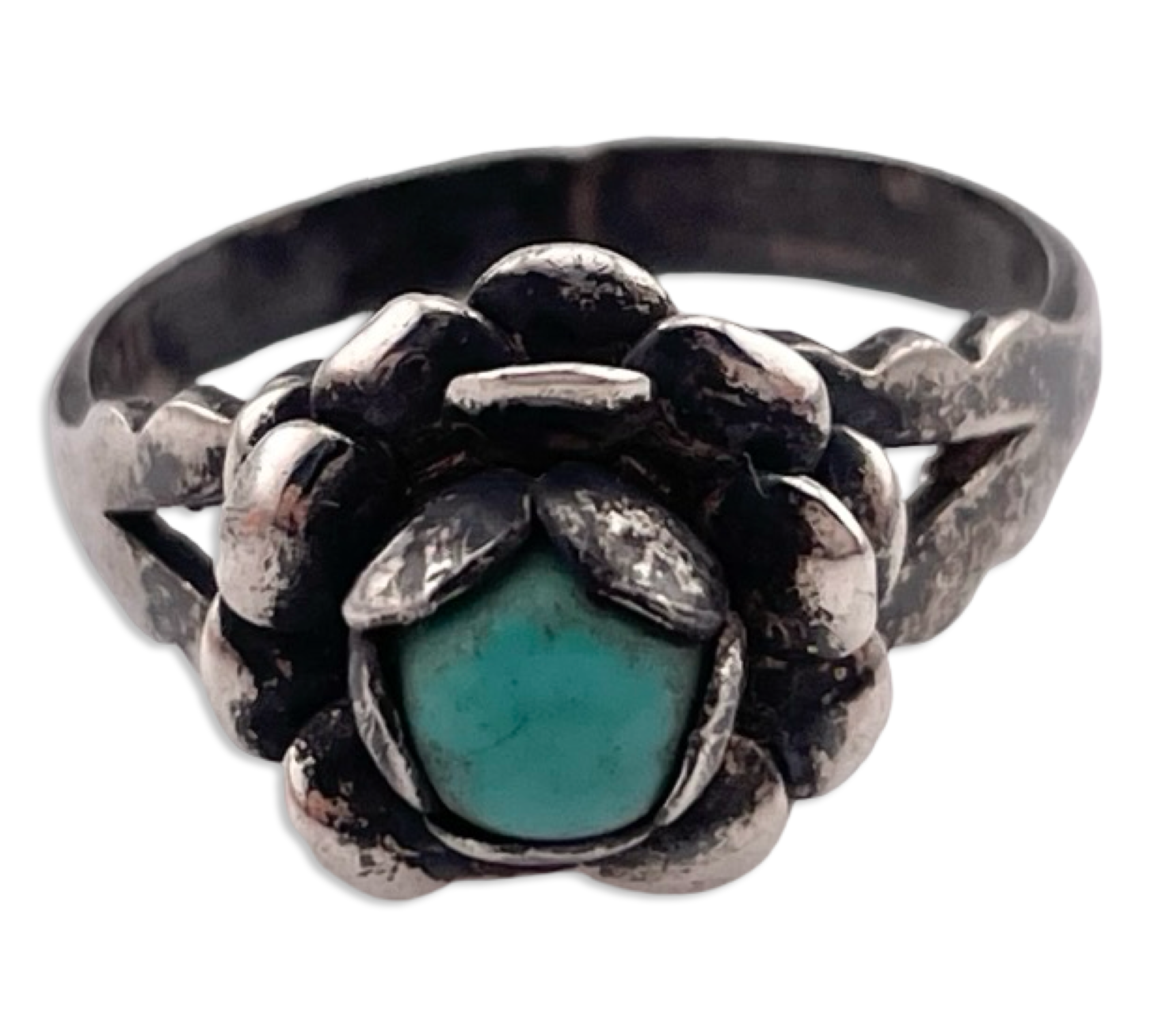 size 6 sterling silver synthetic turquoise flower ring