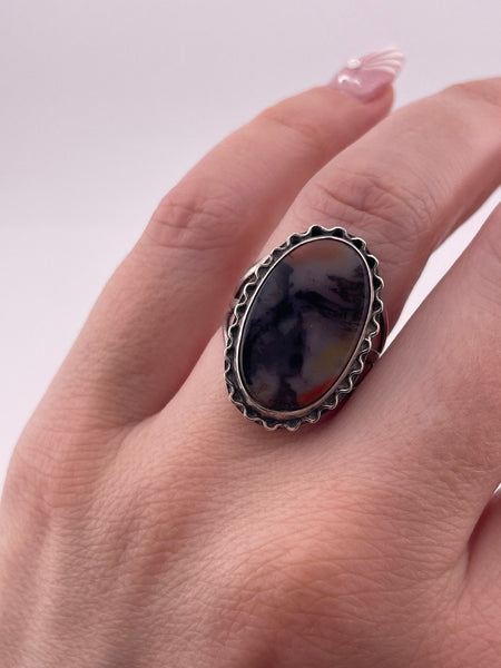 size 7.25 sterling silver petrified wood ring