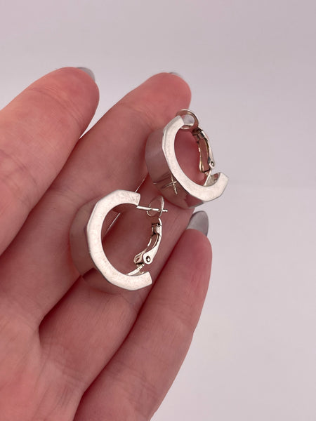 sterling silver textured omega back half hoop post earrings