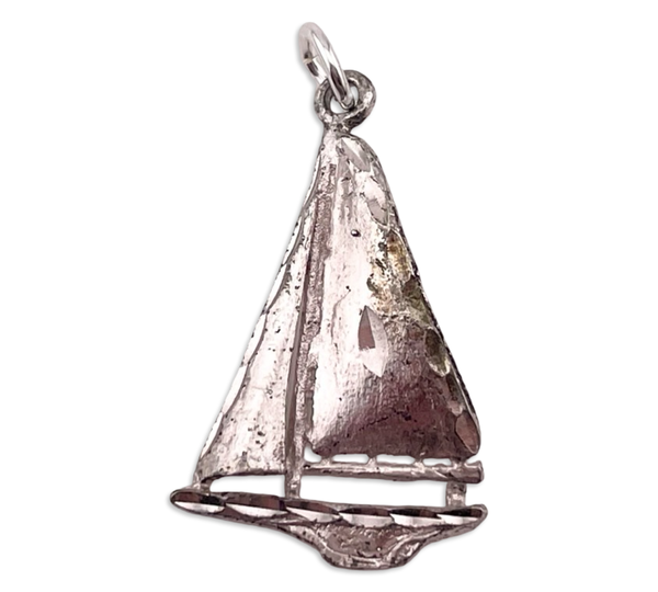 sterling silver rhodium plated etched sailboat pendant