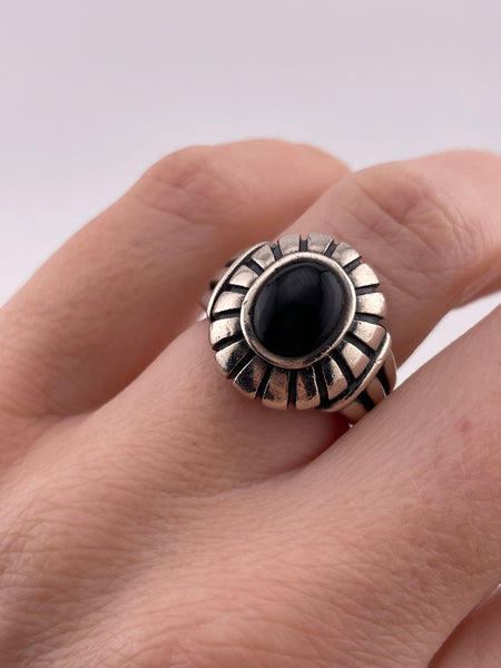 size 6 sterling silver black glass ring