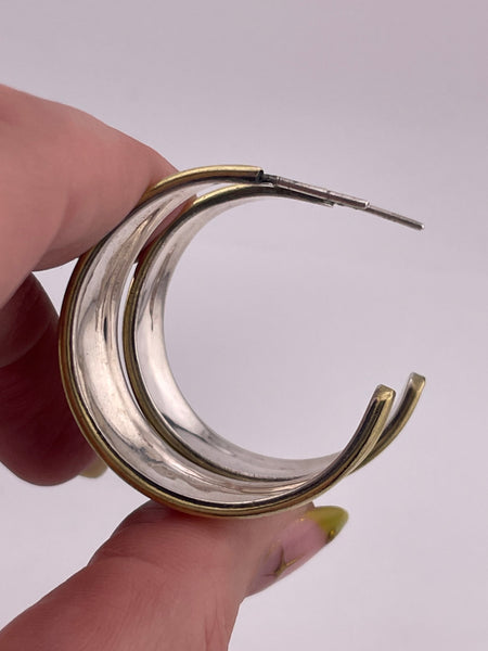 sterling silver & brass Mexican tapered hoop post earrings
