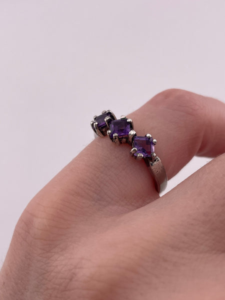 size 6 sterling silver triple faceted amethyst ring
