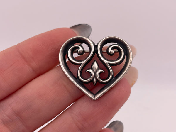 sterling silver James Avery heart scroll pin brooch