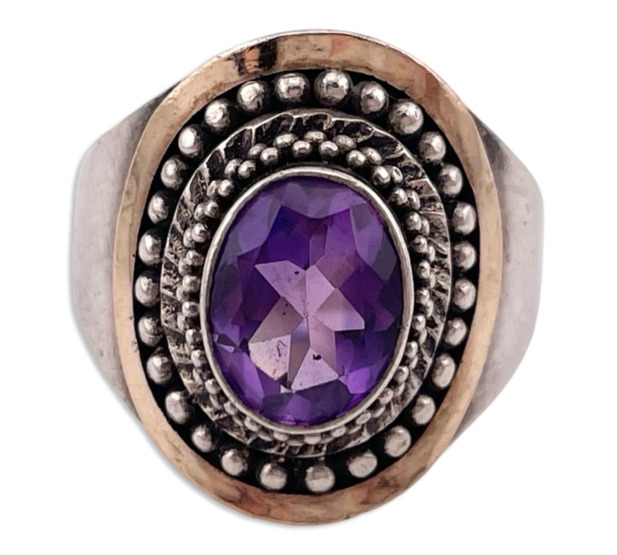 size 7 sterling silver & 18k gold faceted amethyst ring