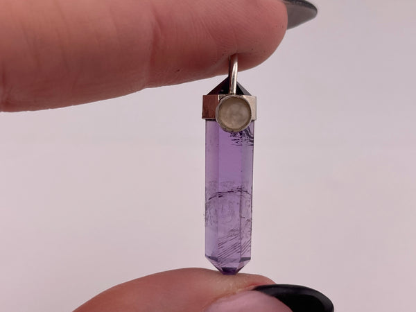 sterling silver amethyst & quartz crystal pendant