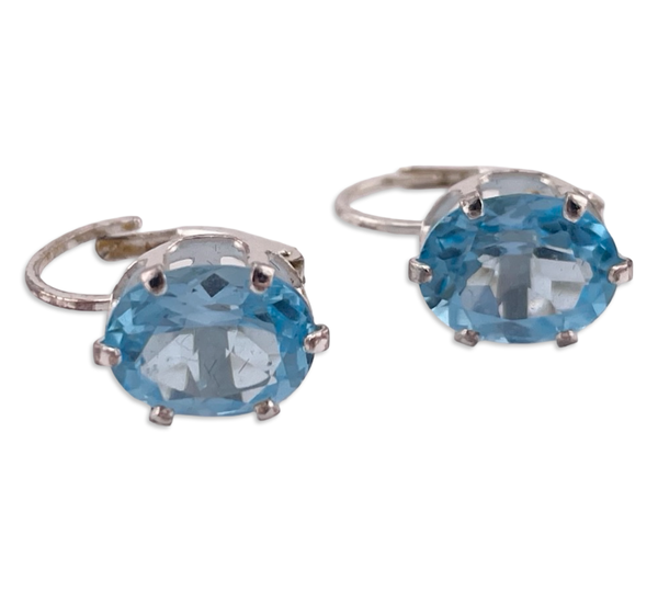 sterling silver faceted lab topaz lever-back hook earrings