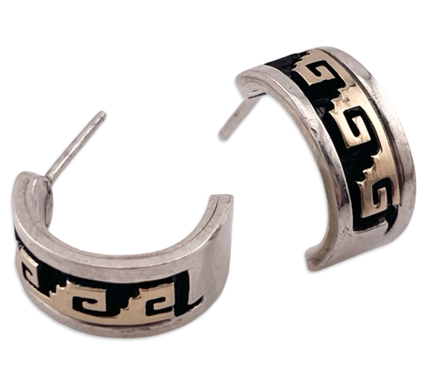 sterling silver & 14k gold partial hoop post earrings