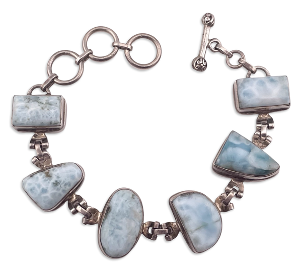 sterling silver 7" to 8-1/8" larimar link bracelet