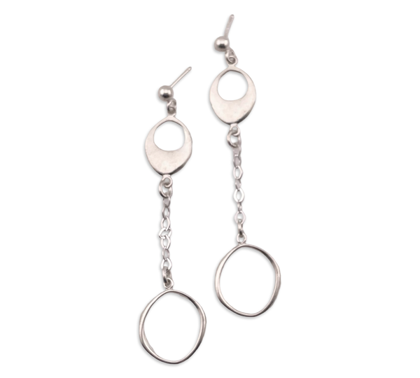 sterling silver 2-7/8" chain matte finish post dangle earrings
