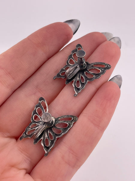 sterling silver butterfly screw-back earrings