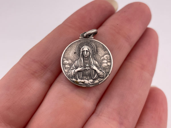 800 silver St. Pius X St. Mary double sided pendant