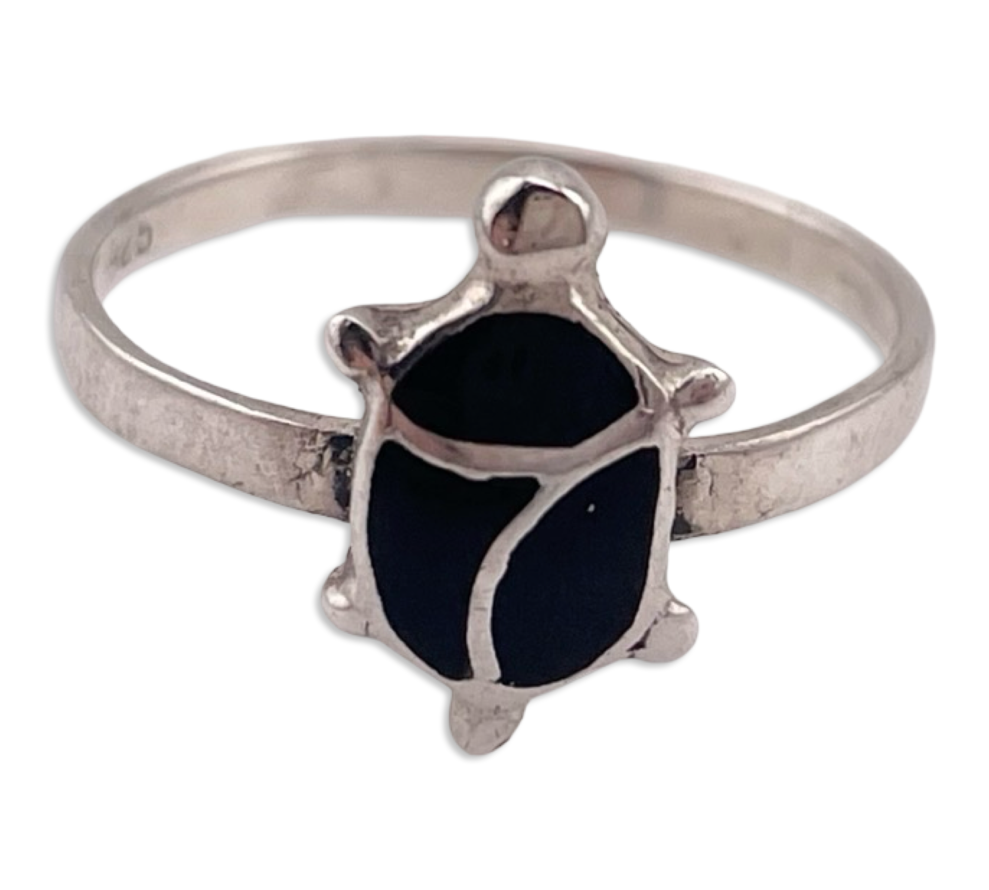 size 6.75 sterling silver black resin turtle ring